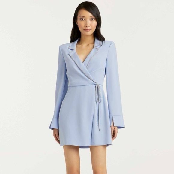 Cinq a Sept Blue Mini Sheath Dress with Long Bell Sleeves and V-Neckline size XS - Picture 1 of 8